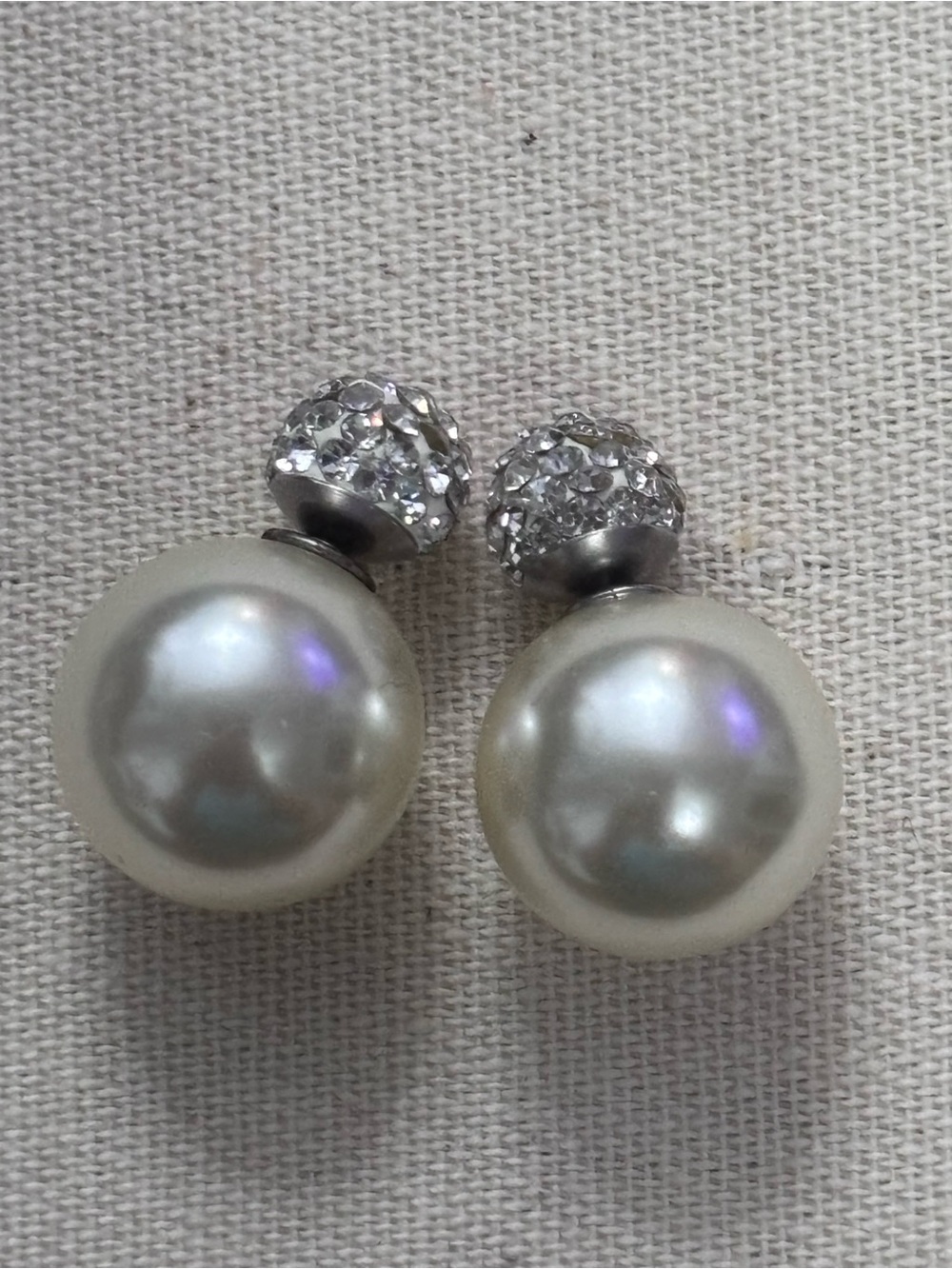 Pearl Double-Sided Stud Earrings with Crystal Caps - White